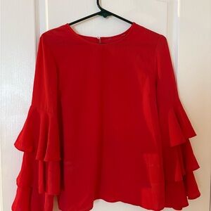 Thrifted in Iceland - Elegant Red Ruffle Sleeve Top